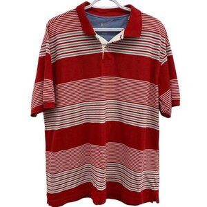 Haggar Mens Short Sleeve Red Striped Golf Polo Athletic Shirt Size L​​​
